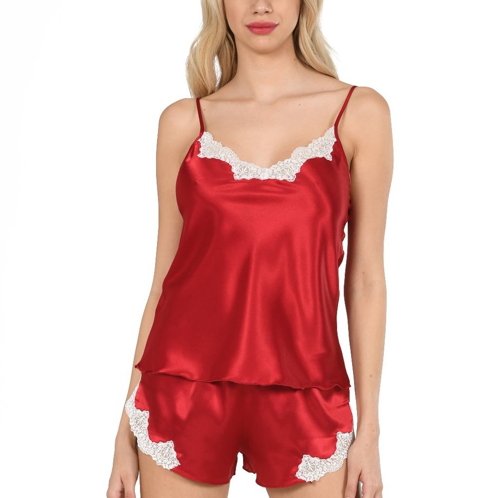 Satin Pajama Set for Women, Sexy Ultra Soft Pajamas Cami Shorts, 2 Piece PJ Sets